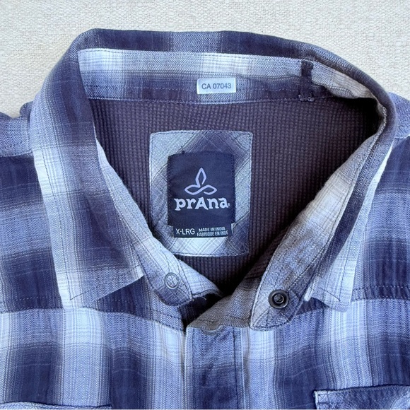 Prana Asylum Checkered Flannel Thermal Long Sleeve Shirt Black White Work XL - Picture 6 of 13